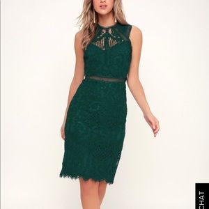 Lulu’s Forest Green Lace Midi Dress